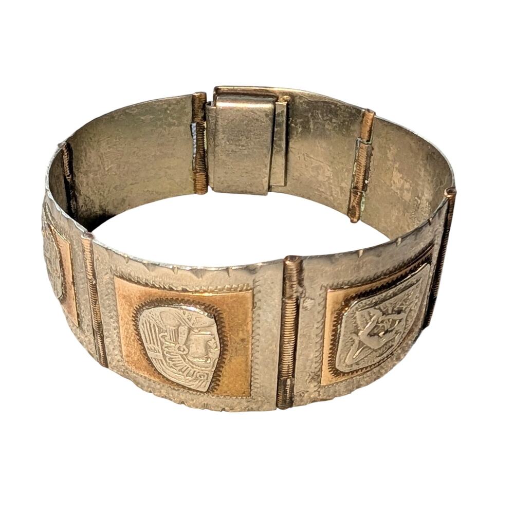 Taxco Sterling Silver Panel Bracelet Mixed Metal Embossed Mexican Artisan 7.5 in - Picture 4 of 14